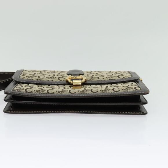 CELINE C Sulky Shoulder Bag Canvas Leather Brown Gold - Picture 9 of 12